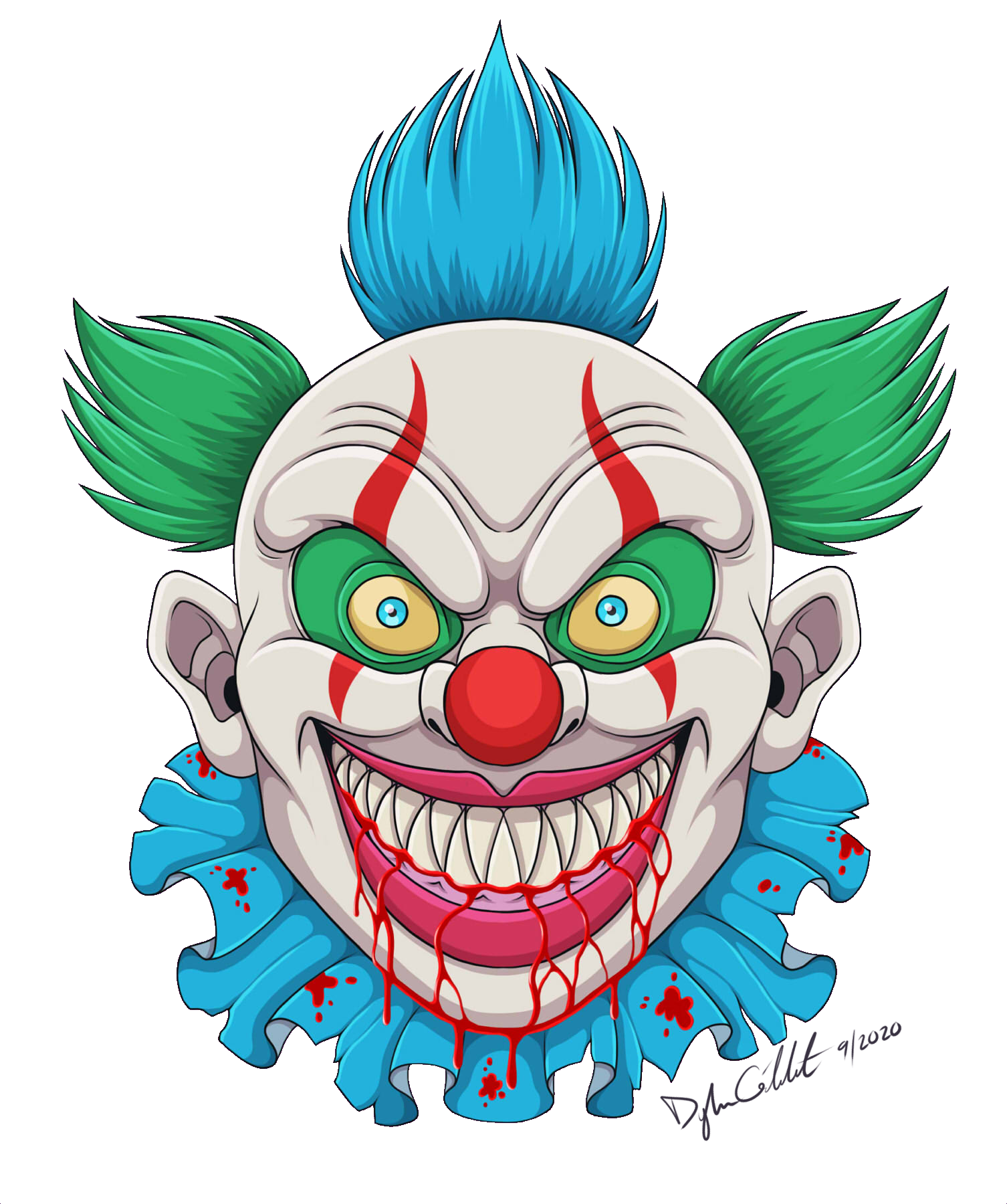 Premium Photo | A drawing of a scary clown with a large head and a large  mouth generative ai